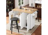 Carrello Da Pranzo Flieks Con Piano Di Lavoro Pieghevole, Isola Da Cucina Con Armadio, Tavolo Da Pranzo Bar 130X45-75X92 Cm, Mobile Buffet Con Rotelle, Bianco