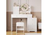 Flieks Tavolo Da Toilette Con Sgabello E Specchio, Tavolo Da Trucco Con Armadietto E Spazio Di Archiviazione, Specchio Con Led, 120X40X132 Cm, Bianco