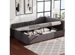 Divano Letto Merax 140X200Cm, Letto Imbottito Con Supporto Idraulico, Rete A Doghe, Schienale, Letto Da Giorno In Lino, Grigio