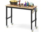 Costway Banco Da Lavoro Regolabile, Banco Da Lavoro Per Officina Con Rotelle E Superficie Di Lavoro Di 122 Cm, Tavolo Da Lavoro Per Utensili Fino A 1100 Kg, Struttura In Metallo, Gomma E Legno