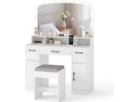 Set Tavolo Da Trucco Costway Con Sgabello Per Il Trucco, Specchio Led A 3 Colori, Stazione Di Ricarica, 3 Cassetti E 2 Armadietti, Tavolo Cosmetico 108X40X149Cm