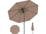 Ombrellone Costway 300 Cm Con Illuminazione Solare A Led, 9 Modalità E Manovella, Ombrellone Da Giardino Pieghevole A 35° Su Entrambi I Lati, Ombrellone Da Patio, Ombrellone Da Mercato Marrone