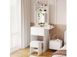 Tavolino Da Toilette Merax Con Specchio, Illuminazione Led, Luminosità Regolabile, Piano Pieghevole, 2 Cassetti, Sgabello, Tavolo Cosmetico Stretto, Bianco