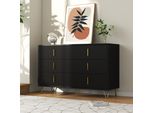 Cassettiera Merax 120 Cm Con 6 Cassetti, Credenza Portaoggetti Con Maniglie E Gambe Dorate, Bianco/Nero Opaco, Design Moderno, Soggiorno Camera Da Letto Corridoio