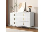 Cassettiera Merax 120 Cm Con 6 Cassetti, Credenza Portaoggetti Con Maniglie E Gambe Dorate, Bianco/Nero Opaco, Design Moderno, Soggiorno Camera Da Letto Corridoio