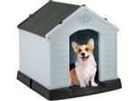 Costway Cuccia Per Cani, Casetta In Plastica Per Cani, Grotta Per Cani Con Pavimento Rialzato E Tetto Impermeabile, Cuccia Per Animali Domestici, Per Giardino 65X70X71,5 Cm Grigio