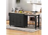 Carrello Da Cucina Merax Con Ruote, Carrello Da Cucina Con Piano Di Lavoro Allungabile, 2 Cassetti E 4 Ante, Mobile Da Cucina, Nero+Naturale