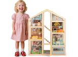 COSTWAY4 Piani Casa Delle Bambole In Legno, Villa Da Sogno Con 24 Accessori, Mobili, Figure, Garage E Porta Apribile, Casa Delle Bambole Fai Da Te Per Bambini 3+