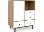 Credenza Costway Moderna, Mobile Buffet Con Gambe In Metallo, 4 Cassetti E Vano A Giorno, Cassettiera Laterale 80X45,5X97,5 Cm (Bianco)