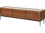 MASSIVMOEBEL24 | Mobile Tv In Legno Di Acacia 180X40X50 Laccato Naturale / Marmo Bianco Karlstad #05