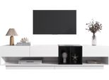Mobile Tv Ribassato Fortuna Lai, Combinazione Bianco/Nero Lucido, Design Bicolore, Cassetti E Scomparti