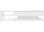 Mobile Tv Ribassato Fortuna Lai Con Divisorio In Vetro E Illuminazione Led Variabile, Legno, Bianco