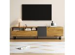 Mobile Tv Merax A 3 Ante E 2 Scomparti, Credenza Tv Bassa Con Gambe A U In Metallo, Mobile Da Soggiorno Con Decoro In Legno Retrò, Grigio Naturale