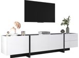 Mobile Tv Fortuna Lai 190 X 45 X 35 Cm, Pannello Basso, Gambe, Ante E Cassetti In Blocchi Di Colore Bianco E Nero