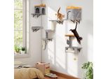 Costway 6 Pcs Parete Di Arrampicata Per Gatti, Parete Tiragraffi A 3 Livelli Con Palla E Piattaforme, 2 Grotte Per Gatti, Amaca, 1 Letto&1 Tiragraffi, Albero Per Gatti Grigio