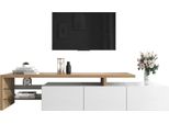 Fortuna Lai Mobile Tv Bianco Lucido, Aspetto Legno, Ripiani In Vetro, Illuminazione Led, Dimensioni 197X39X42 Cm