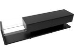 Fortuna Lai Mobile Tv Basso Lucido Con Divisorio In Vetro, Illuminazione Led Dimmerabile, Design Moderno Nero E Legno