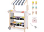 Costway Carrello Dei Gelati Per Bambini Con 6 Gelati, Negozio In Legno Con 2 Ripiani, Carrello Della Spesa Su Ruote, Incl. Bilancia E Campanello, Per Bambini A Partire Da 3 Anni (Grigio)