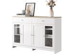 Credenza Da Soggiorno Fortuna Lai Con Anta In Vetro, Credenza Da Soggiorno Con 2 Cassetti E 4 Ante