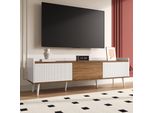 Mobile Tv Merax A 3 Ante, Mobile Tv Basso 160 Cm Con Vano Portaoggetti, Design In Vetro, Stabile, Moderno, Mobili Da Soggiorno In Legno Bianco E Naturale