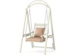 Costway Altalena Da Esterno Con Telaio, Altalena Da Giardino In Metallo Con Cuscini E Tavolini Rimovibili, Altalena Da Patio Con Telaio Fino A 160 Kg Bianco