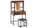 Costway Set Da Toilette Con Sgabello E Specchio, Tavolo Cosmetico Con Stazione Di Ricarica, Cassetti, Scaffali Aperti E Armadietto A Specchio, Scrivania Moderna Marrone