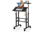 Costway Scrivania In Piedi Regolabile In Altezza, Scrivania Mobile Per Computer Con Rotelle, Piano Inclinabile E 2 Ganci, Scrivania, Scrivania Da Tavolo, Tavolo Per Laptop Nero
