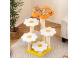 Costway 90 Cm Tiragraffi Piccolo, Design Floreale, Albero Per Gatti Con Superficie In Peluche, Tiragraffi E Piattaforme In Sisal, Tiragraffi In Legno Per Gatti, Arancione Per Interni