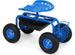Costway Sedile Rotante Con Ruote, Ripiano, Cesto E Pneumatici Larghi In Gomma, Carrello Da Giardino In Metallo Ruotabile A 360° E Regolabile In Altezza, Sedile Rotante Fino A 150 Kg In Metallo Blu