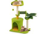 Costway Tiragraffi Piccolo, Albero Per Gatti Con Grotta Per Gatti, Spazzola Per Gatti, Lettino, Tiragraffi In Sisal E Pallina, Tiragraffi Per Gatti Arrampicato Sull'albero 48X33X79 Cm Verde+Arancio