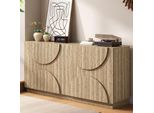 Credenza Merax 160X40X80Cm Con Ripiani E Ante, Cassettiera Con Ribaltina, Mobile Contenitore Moderno Per Soggiorno E Sala Da Pranzo, Venatura Del Legno
