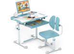 Costway Scrivania Per Bambini Con Sedia, Scrivania Per Bambini Con Cassetto E Leggio, Piano D'appoggio, Scrivania Per Bambini Dai 3 Anni In Su, Blu