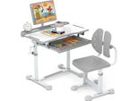 Costway Scrivania Per Bambini Con Sedia, Scrivania Per Bambini Con Cassetto E Leggio, Piano D'appoggio, Scrivania Per Bambini Dai 3 Anni In Su, Grigio