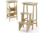 Sgabello Costway, Scala A Gradini 3 Gradini Pieghevole, Sgabello Con Manico, Fino A 310 Kg, Scala Domestica In Legno Massiccio, Sgabello A Scala, Sgabello, Natura