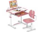 Costway Scrivania Per Bambini Con Sedia, Scrivania Per Bambini Con Cassetto E Leggio, Piano D'appoggio, Scrivania Per Bambini Per Principianti Da 3+, Rosa