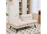 Divano Letto Lvhom Con Schienale E Braccioli Regolabili, Divano Pieghevole In Tessuto Ciniglia, Divano Imbottito Con Piedini In Metallo, 3 Posti Come Letto Per Ospiti, Beige