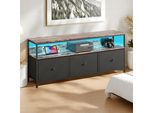 Mobile Tv Fortuna Lai 137 Cm Con Illuminazione Led, 3 Cassetti In Tessuto E Vani A Giorno, Soggiorno