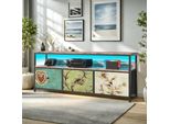 Mobile Tv Fortuna Lai 137 Cm Con Illuminazione Led, 3 Cassetti In Tessuto E Vani A Giorno, 30 X 137 X 78 Cm