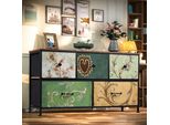 Cassettiera Fortuna Lai Con 5 Cassetti, Mobile Tv Con Struttura In Metallo E Superficie In Legno, Rustico
