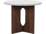 Tavolino Da Caffè Rotondo Moderno 50 Cm Legno Scuro Effetto Marmo - Oviala Klery