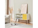 Mobile Tv 'Vare' Basso 100 X 40 X 66 Cm Con 1 Anta E 2 Vani A Giorno Bianco/Giallo