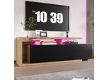 Lvhom Mobile Tv Regolabile Con Led E Cassetti, Tavolo Tv Con Vani A Giorno, Lavagna Bassa Scandi, Lavagna Tv Flessibile Fino A 200 Cm, Naturale/Nero