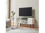 Mobile Tv 'Vare' Basso 130 X 40 X 66 Cm Con 1 Anta E 4 Vani A Giorno Bianco