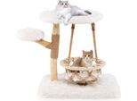 Costway 123Cm Tiragraffi In Legno, Albero Per Gatti Con Cesto Appeso, Corda, Rami In Vero Legno, Tiragraffi In Iuta, 2 Posatoi&Piattaforma, Arredamento Per Gatti Natura+Bianco