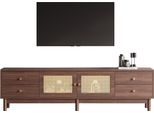 Mobile Tv 180 Cm, Mobile Tv In Legno Rattan, Panca Tv Con 4 Cassetti E 2 Ante, Stile Retrò, Marrone