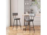Set Di 2 Sgabelli Da Bar Fortuna Lai Con Schienale, Sgabelli Da Bar Con Pu, Sedie Da Cucina Con Poggiapiedi, Per Cucina, Soggiorno, Bar, Montaggio Facile, Grigio