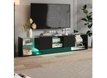 Fortuna Lai Led Tv Lowboard 200 Cm - Tavola Tv Lucida Con Illuminazione Rgb E Ripiani In Vetro - Moderna Lavagna Tv Con Spazio Di Archiviazione, Nera