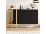 Credenza Flieks Con 2 Ante E Ripiani Aperti, Credenza Per Soggiorno Con Gambe In Metallo, 120X40X77,5 Cm, Nero