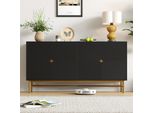 Flieks Cassettiera Per Soggiorno Credenza A 4 Ante, Credenza Contenitore Con Gambe Lucide, 160X40X82 Cm, Nero
