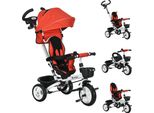 Homcom 6 In 1 Triciclo Con Maniglione, Pieghevole, Triciclo Per Bambini Con Cintura Di Sicurezza, Tettuccio Parasole Rimovibile, Cestino, Portabicchieri, Pedali, Per Bambini Da 1 A 5 Anni, Fino A 25 Kg, Rosso